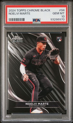 Graded 2024 Topps Chrome Black Noelvi Marte #94 Rookie RC Baseball Card PSA 10 Gem Mint (ONLINE ORDER ONLY)