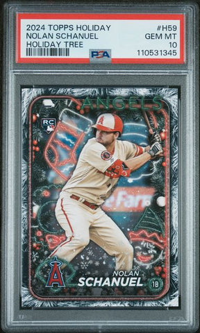 Graded 2024 Topps Holiday Nolan Schanuel #H59 Holiday Tree Rookie RC Baseball Card PSA 10 Gem Mint (ONLINE ORDER ONLY)
