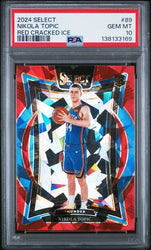 Graded 2024 Panini Select Nikola Topic #89 Red Cracked Ice Rookie RC Basketball Card PSA 10 Gem Mint