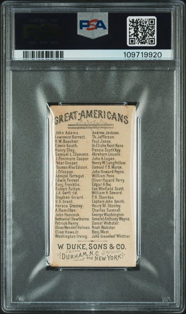 Graded 1888 N76 W. Duke, Sons & Co. Great Americans #NW Noah Webster Baseball Tobacco Card PSA 3 (ONLINE ORDER ONLY)