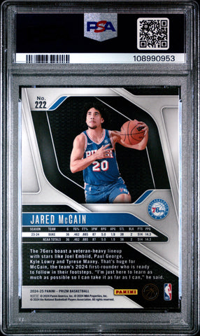 Graded 2024 Panini Prizm Jared McCain #222 Rookie RC Basketball Card PSA 10 Gem Mint (ONLINE ORDER ONLY)