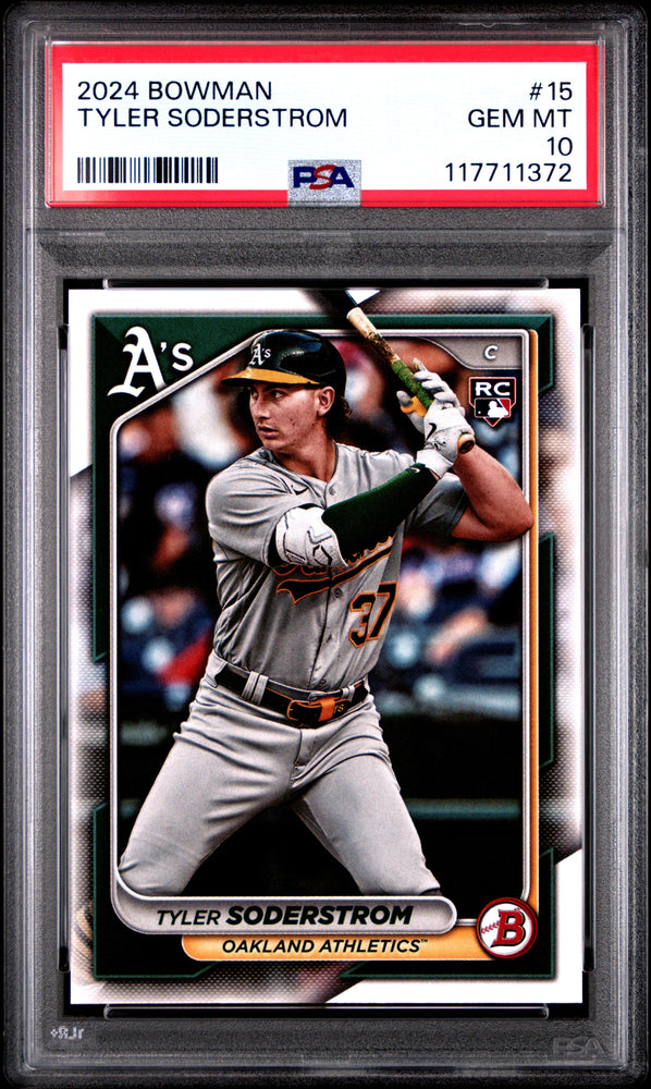 Graded 2024 Topps Bowman Tyler Soderstrom #15 Rookie RC Baseball Card PSA 10 Gem Mint (ONLINE ORDER ONLY)