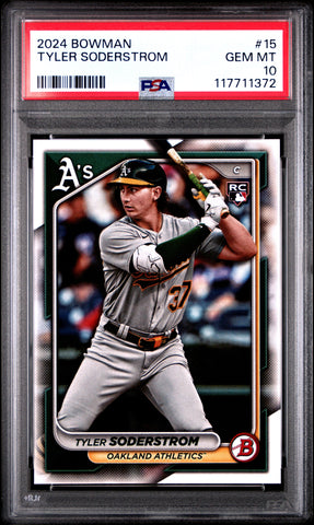 Graded 2024 Topps Bowman Tyler Soderstrom #15 Rookie RC Baseball Card PSA 10 Gem Mint (ONLINE ORDER ONLY)