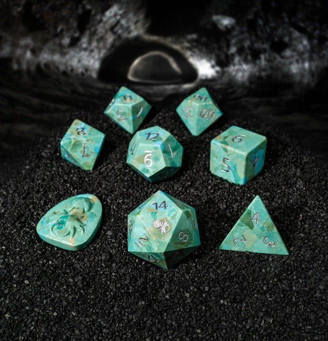 Kraken Dice - Reconstituted Green Turquoise Semi-Precious 8 pc Glass Dice Set (ONLINE ORDER ONLY)