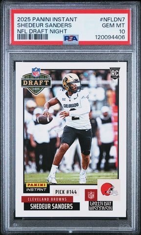 Graded 2025 Panini Instant Shedeur Sanders #NFLDN7 Draft Night Rookie RC Football Card PSA 10 Gem Mint (ONLINE ORDER ONLY)