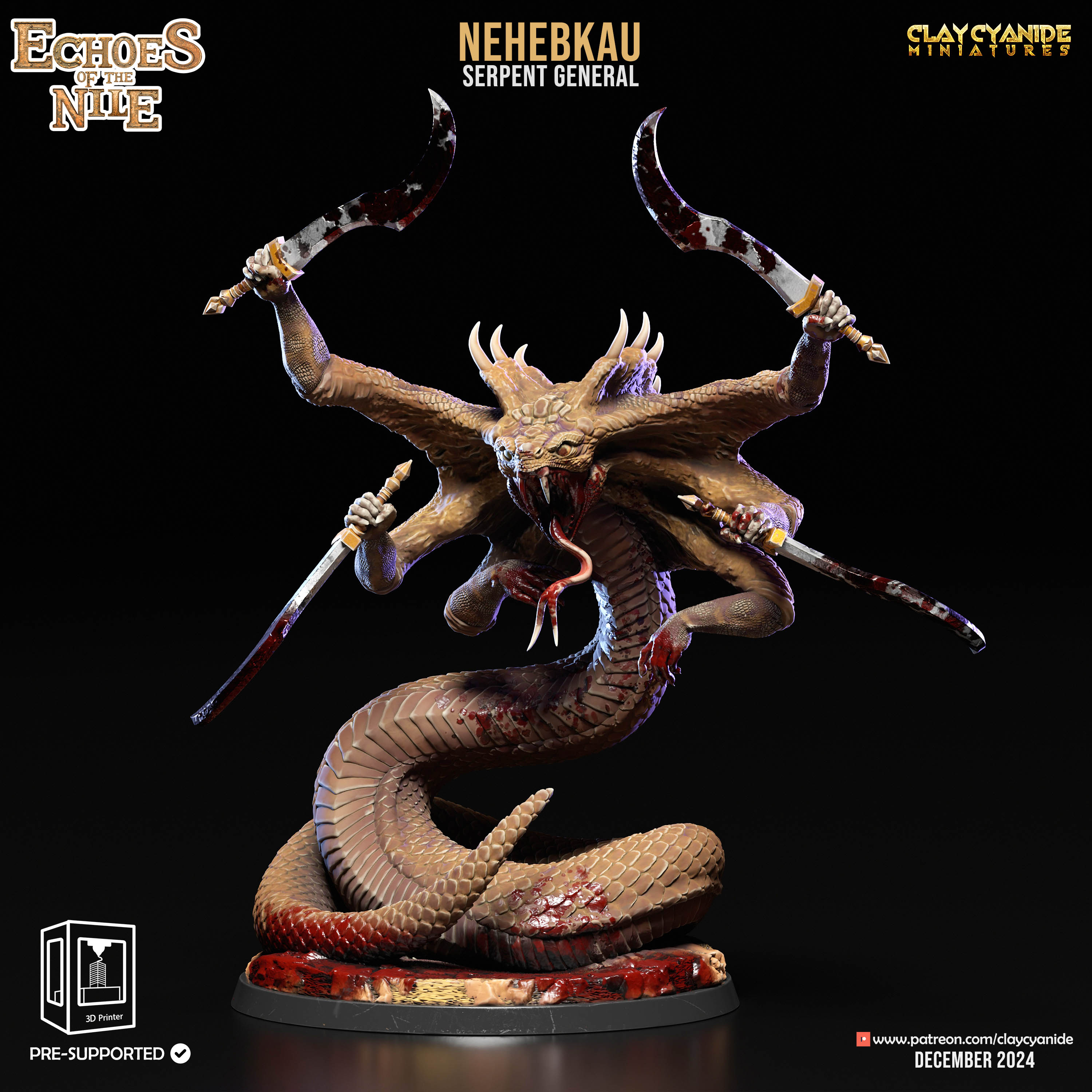 3D Printed Clay Cyanide Nehebkau Serpent General Echoes of the Nile 28 32 mm D&D (Online Only)