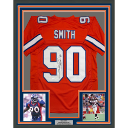 Framed Autographed/Signed Neil Smith 35x39 Denver Retro Orange Football Jersey JSA COA