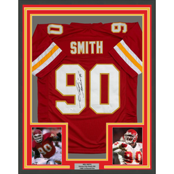 Framed Autographed/Signed Neil Smith 35x39 Kansas City Red Football Jersey JSA COA