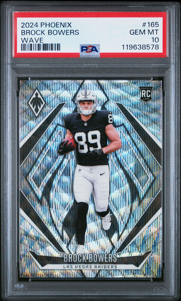 Graded 2024 Panini Phoenix Brock Bowers #165 Wave Rookie RC Football Card PSA 10 Gem Mint (ONLINE ORDER ONLY)
