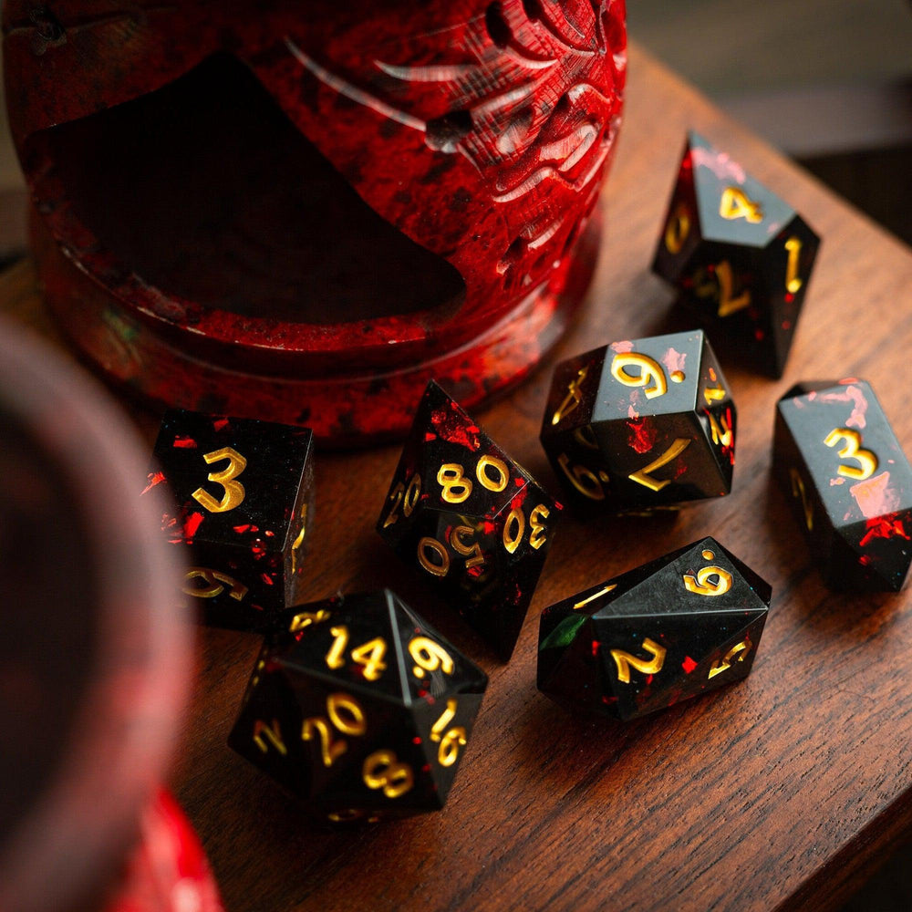 Night Blood Handmade Resin DND Dice Set (ONLINE ORDER ONLY)