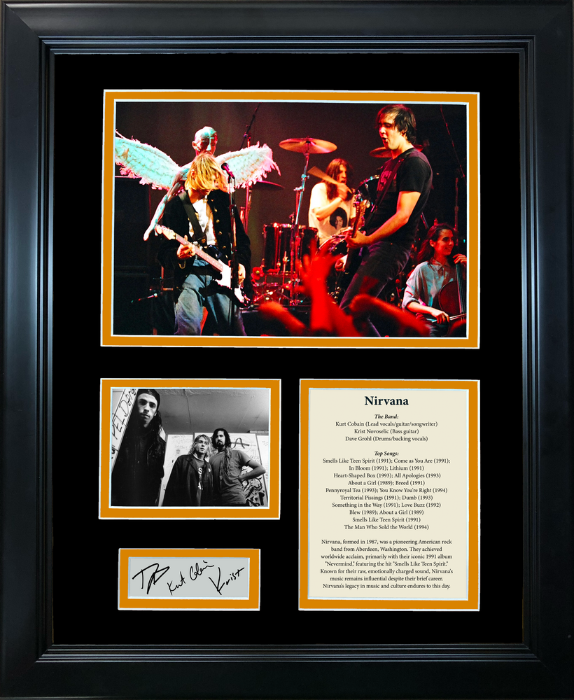 Framed Nirvana Band Facsimile Laser Engraved Signature Auto 11"x14" Music Photo Sig Collage (ONLINE ORDER ONLY)