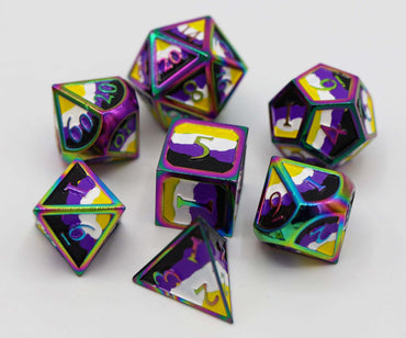 Nonbinary Pride Flag - Metal RPG Dice Set (ONLINE ORDER ONLY)