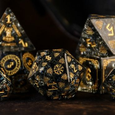 Pre-Order || Nordic Black Shattered Glass Dice Set