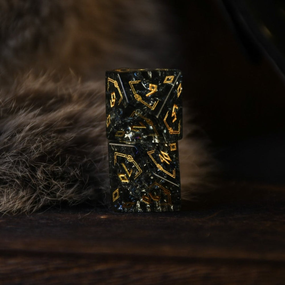 Pre-Order || Nordic Black Shattered Glass Dice Set
