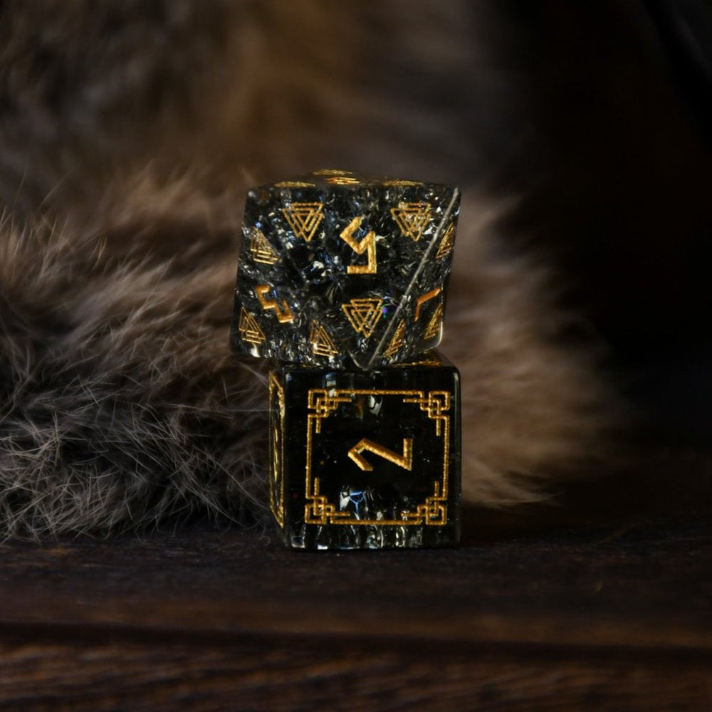 Pre-Order || Nordic Black Shattered Glass Dice Set