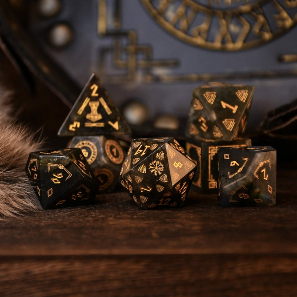 Nordic Black Labradorite Stone Dice Set - Dice Around the World Collection (ONLINE ORDER ONLY)