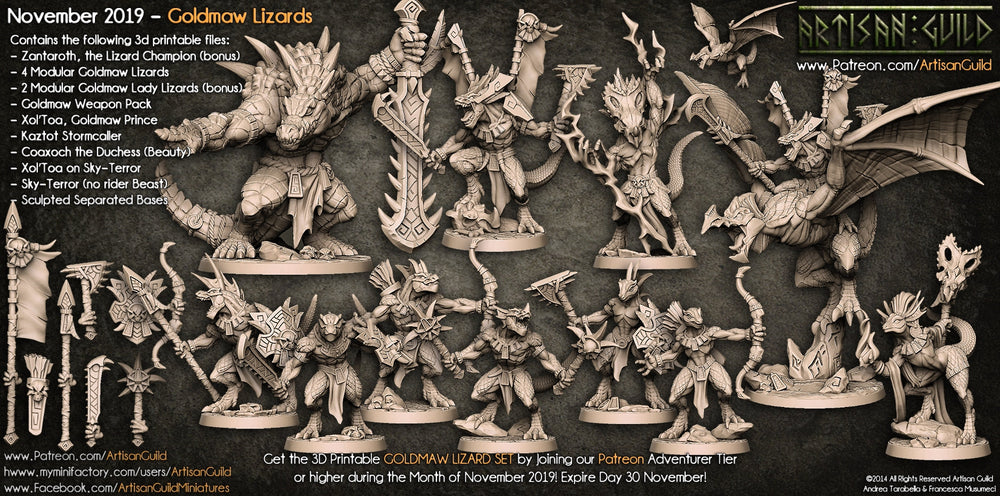 3D Printed Artisan Guild  Modular Goldmaw Lizards Goldmaw Lizards Set 28mm 32mm (Online Only)