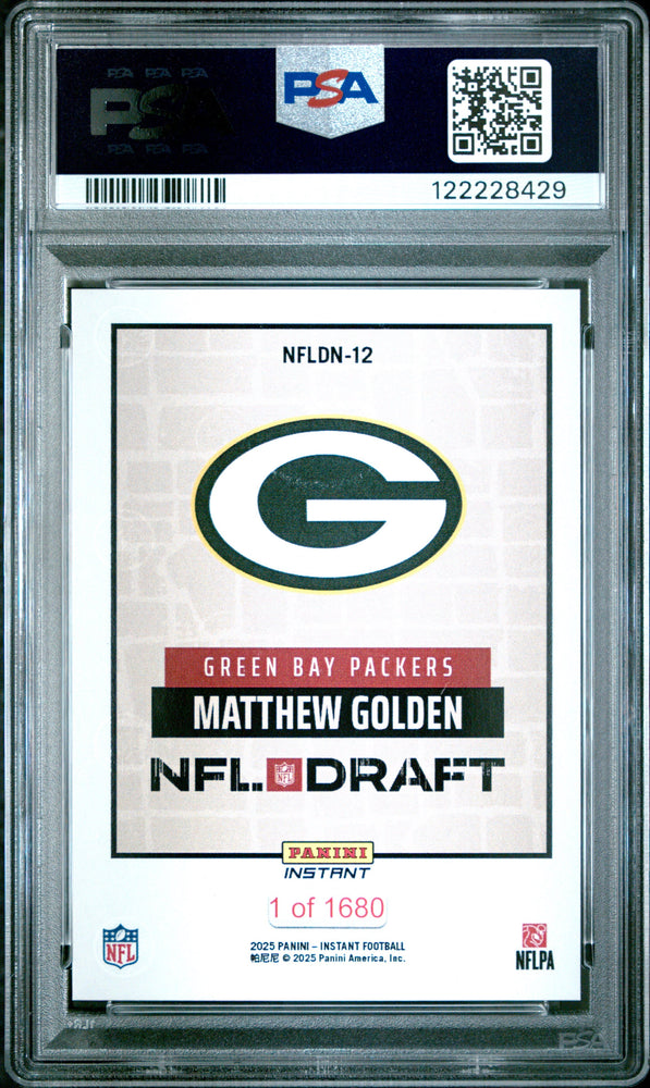Graded 2025 Panini Instant Matthew Golden #NFLDN12 NFL Draft Night Rookie RC Football Card PSA 10 Gem Mint (ONLINE ORDER ONLY)