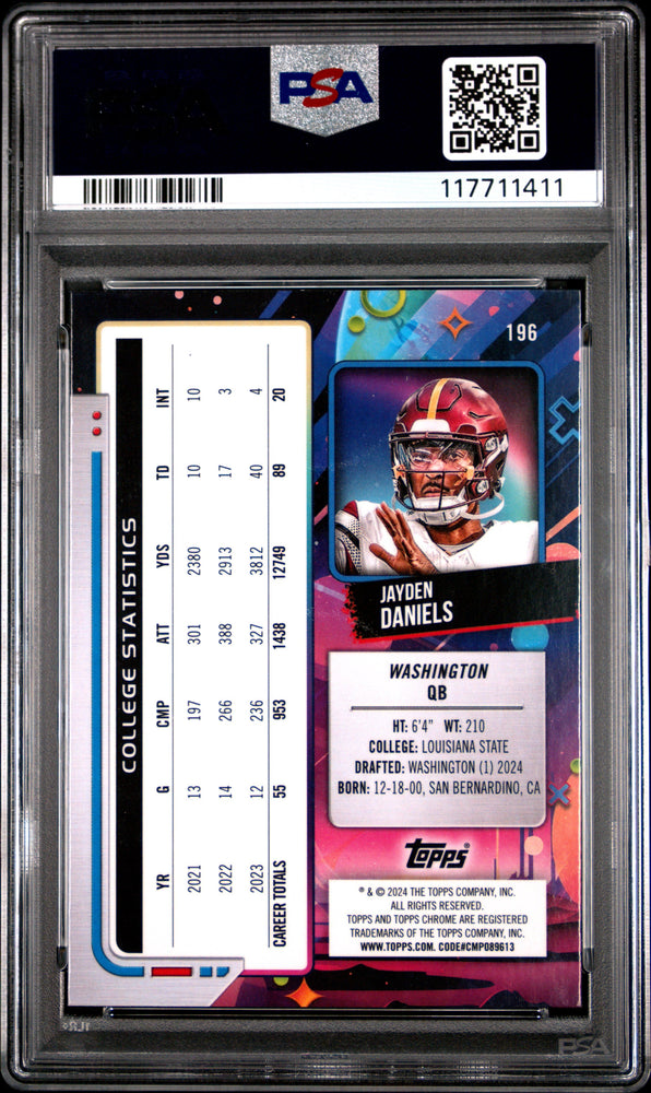 Graded 2024 Topps Cosmic Chrome Jayden Daniels #196 Rookie RC Football Card PSA 10 Gem Mint (ONLINE ORDER ONLY)