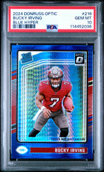 Graded 2024 Panini Donruss Optic Bucky Irving #216 Blue Hyper Rookie RC Football Card PSA 10 Gem Mint (ONLINE ORDER ONLY)