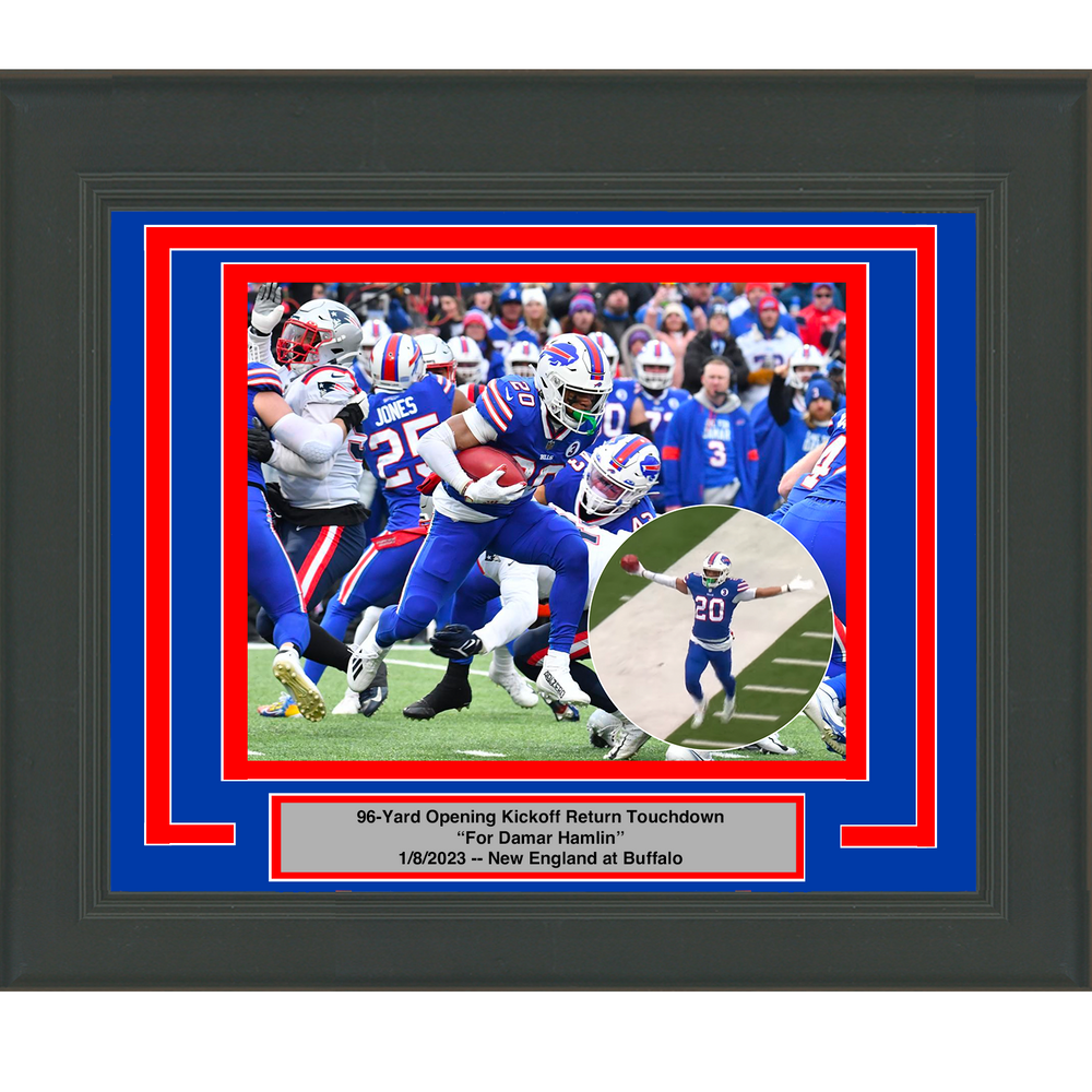 Framed Nyheim Hines Opening Kickoff Return TD Honoring Damar Hamlin Buffalo Bills 8x10 Football Photo (ONLINE ORDER ONLY)