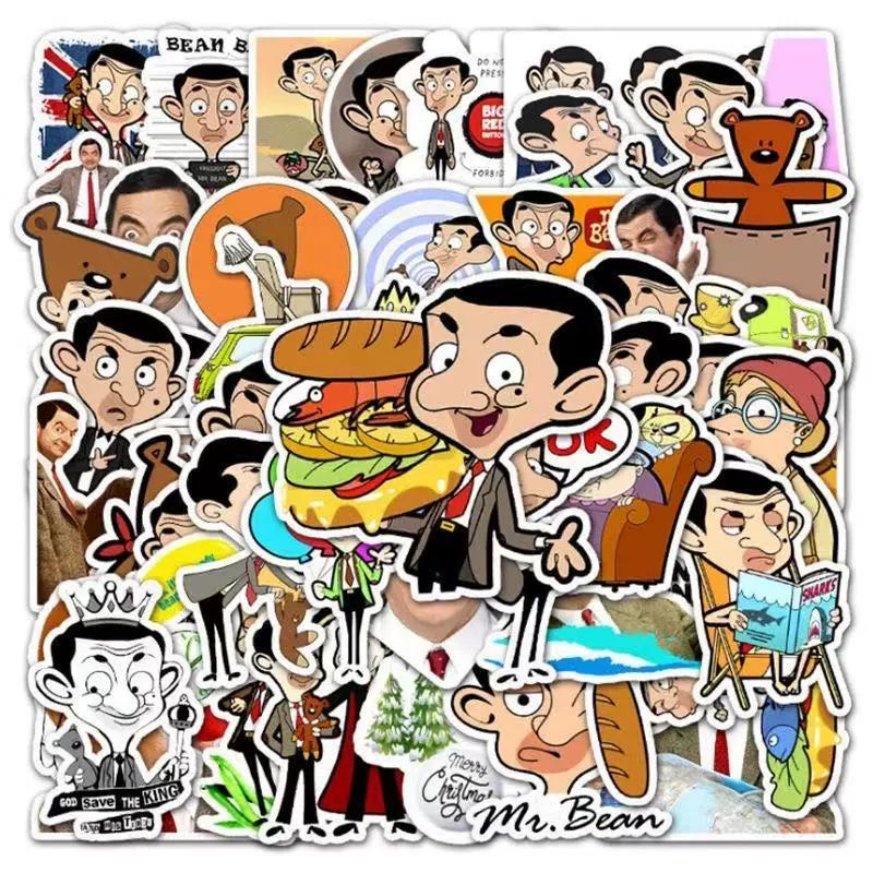 Mr Bean Stickers 50 Pieces Cute Funny Cartoon Mr Bean Classic Movie Animation Image Waterproof Stickers (ONLINE ORDER ONLY)