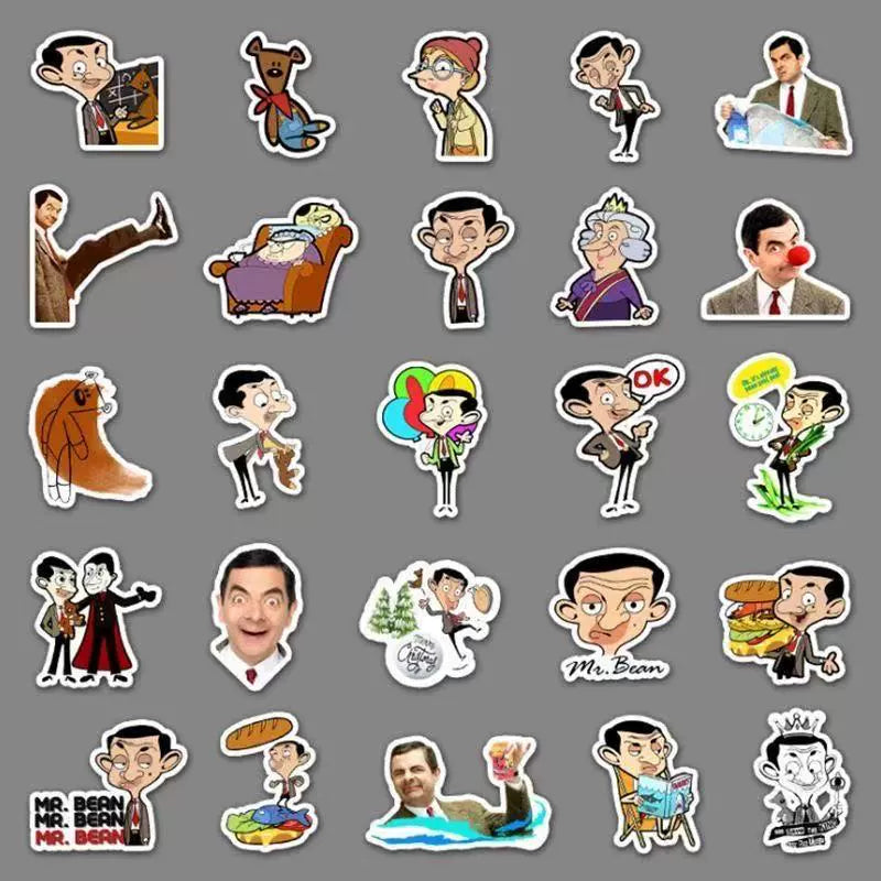 Mr Bean Stickers 50 Pieces Cute Funny Cartoon Mr Bean Classic Movie Animation Image Waterproof Stickers (ONLINE ORDER ONLY)