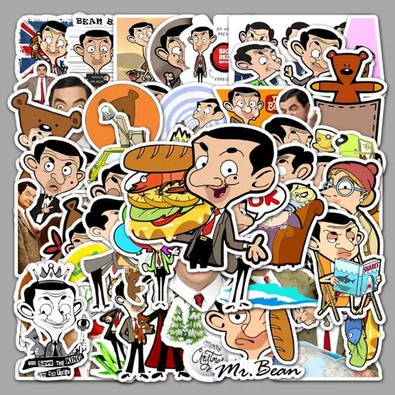 Mr Bean Stickers 50 Pieces Cute Funny Cartoon Mr Bean Classic Movie Animation Image Waterproof Stickers (ONLINE ORDER ONLY)