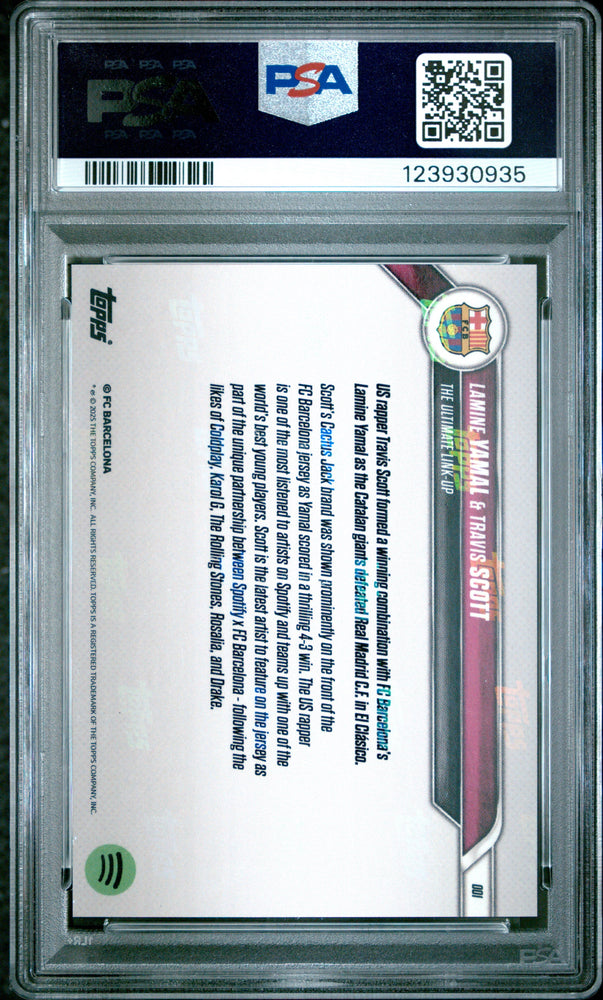 Graded 2024 Topps Now Lamine Yamal/Travis Scott #1 FC Barcelona Gold /50 Soccer Card PSA 9 Mint (ONLINE ORDER ONLY)