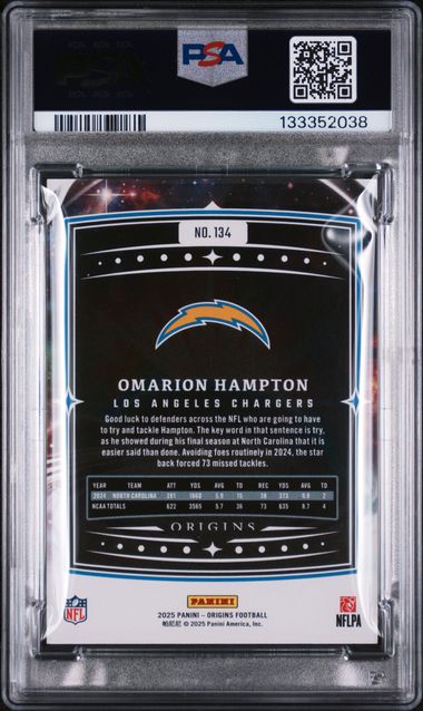 2025 Panini Origins Omarion Hampton #134 Rookie RC Football Card PSA 10 Gem Mint (ONLINE ORDER ONLY)