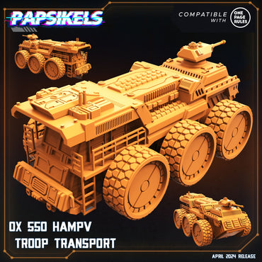 3D Printed Papsikels Ox 550 Hampv Troop Transport Democracy Troopers SciFi Set 28mm 32mm (Online Only)