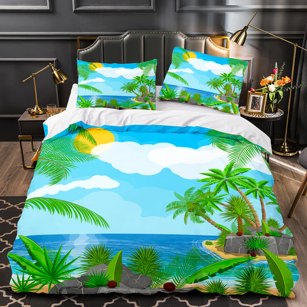 Ocean Beach Coconut tree Sea Bedding Sets Quilt Cover Without Filler (Online Order Only)