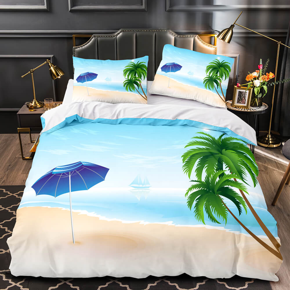 Ocean Beach Coconut tree Sea Bedding Sets Quilt Cover Without Filler (Online Order Only)