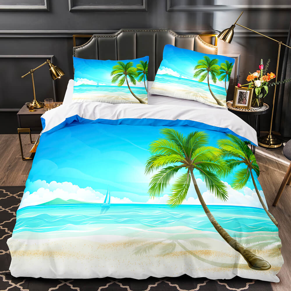 Ocean Beach Themed Coconut Tree Bedding Sets Quilt Duvet Cover Bed Linen (Online Order Only)