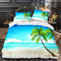 Ocean Beach Themed Coconut Tree Bedding Sets Quilt Duvet Cover Bed Linen (Online Order Only)