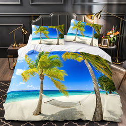 Ocean Beach Themed Coconut Tree Bedding Sets Quilt Duvet Cover Bed Linen (Online Order Only)