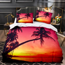 Ocean Beach Themed Coconut Tree Bedding Sets Quilt Duvet Cover Bed Linen (Online Order Only)