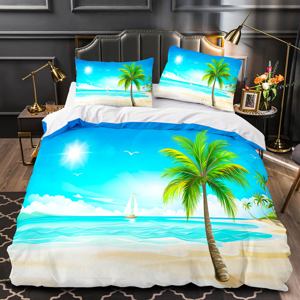 Ocean Beach Themed Coconut Tree Bedding Sets Quilt Duvet Cover Bed Linen (Online Order Only)