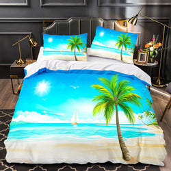 Ocean Beach Themed Coconut Tree Bedding Sets Quilt Duvet Cover Bed Linen (Online Order Only)