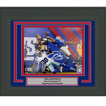 Framed Autographed/Signed Odell Beckham Jr. The Catch New York Giants 8x10 Football Photo Beckett BAS COA (ONLINE ORDER ONLY)