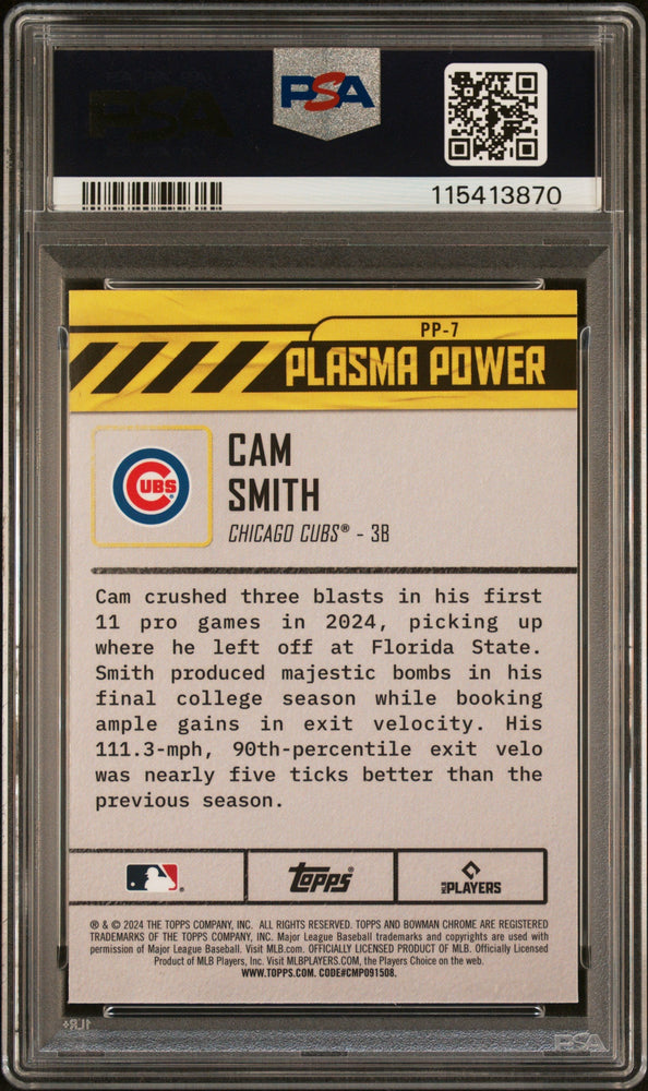 Graded 2024 Topps Bowman Draft Cam Smith #PP7 Plasma Power Rookie RC Baseball Card PSA 9 Mint (ONLINE ORDER ONLY)