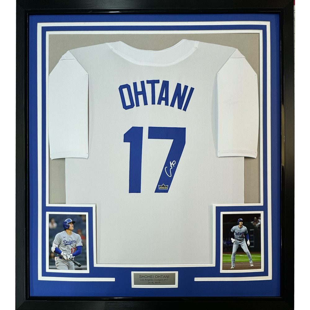 Framed Facsimile Autographed Shohei Ohtani 35x39 Los Angeles LA White Reprint Laser Auto Baseball Jersey (ONLINE ORDER ONLY)