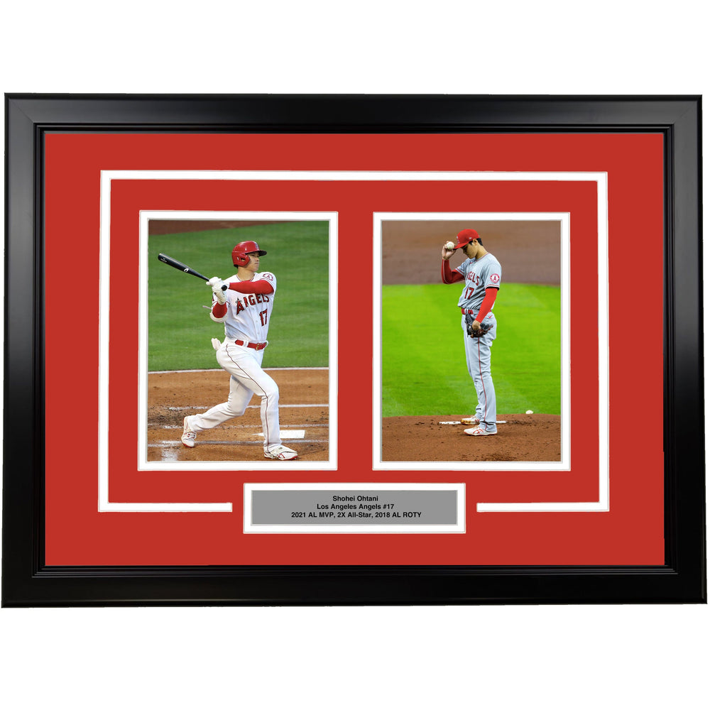 Framed Shohei Ohtani Los Angeles Angels 17x23 Dual Baseball Photo (ONLINE ORDER ONLY)