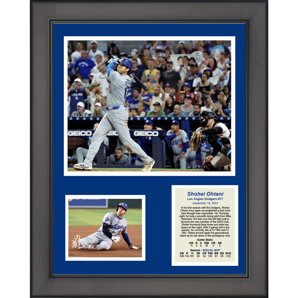 Framed Shohei Ohtani 50-50 Club Season 2024 NL MVP Los Angeles Dodgers Baseball 11"x14" Three Photo Collage (ONLINE ORDER ONLY)