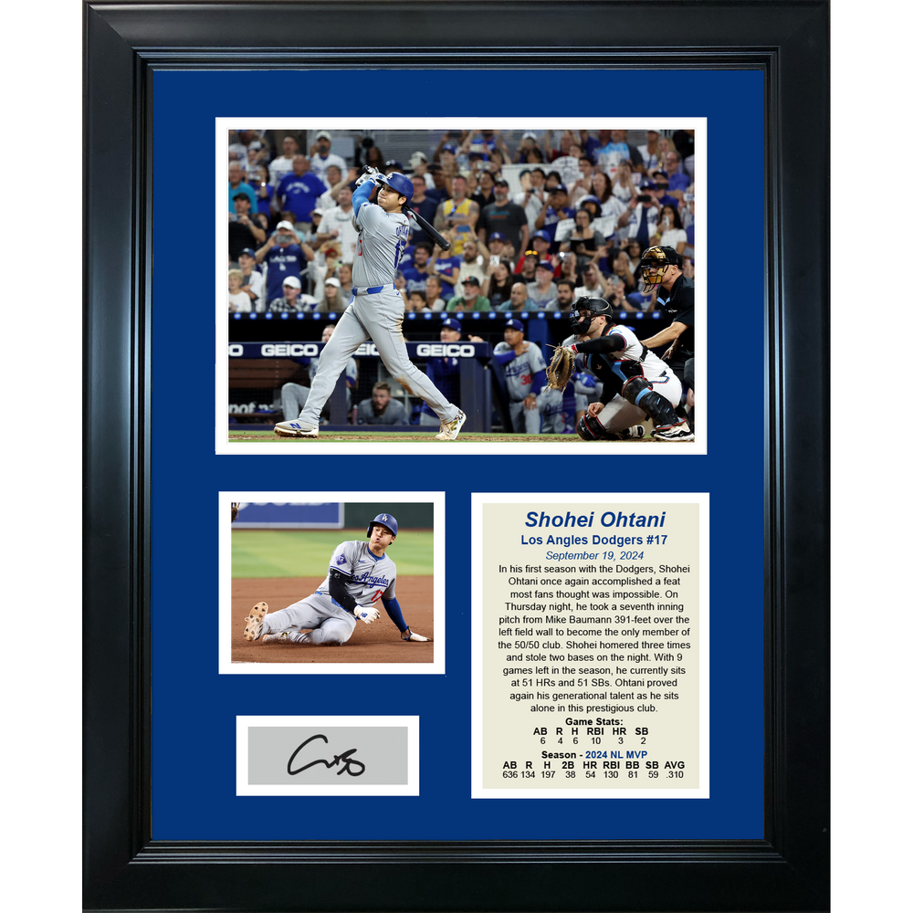 Framed Shohei Ohtani 50-50 Club 2024 NL MVP Season Facsimile Laser Engraved Signature Auto Los Angeles Dodgers Baseball 11"x14" Photo Sig Collage (ONLINE ORDER ONLY)
