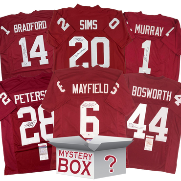 Autographed/Signed University of Oklahoma College Football Jersey Mystery Box with PSA JSA or Beckett COA (ONLINE ORDER ONLY)