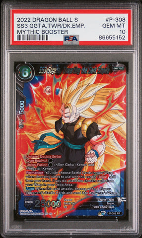 2022 DRAGON BALL SUPER MYTHIC BOOSTER SS3 GOGETA, THWRT/EMP #P-308 - PSA 10 (Online Order Only)