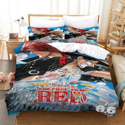 One Piece Film Red Bedding Set Pattren Quilt Duvet Cover Without Filler (Online Order Only)