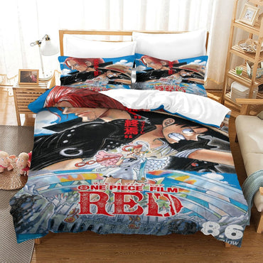 One Piece Film Red Bedding Set Pattren Quilt Duvet Cover Without Filler (Online Order Only)