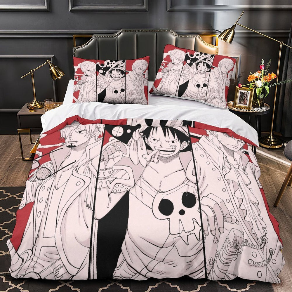 One Piece Film Red Bedding Set Pattren Quilt Duvet Cover Without Filler (Online Order Only)